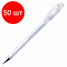 Комплект 50 шт, Ручка гелевая CROWN "Hi-Jell Pastel", белая, корпус тонированный белый, узел 0.8 мм, линия письма 0.5 мм, HJR-500P