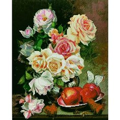 Алмазная мозаика квадратные стразы маки, розы, пионы, 40*50 "натюрморт пирожное , фрукты, ягоды, смородина, клубника, цветы, букет. Осень Сирень, Kakadu