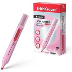 Маркер текстовыделитель ErichKrause Liquid Visioline V-14 Pastel, 0.6-4.0 мм, жидкие чернила на водной основе, розовый, 10 штук