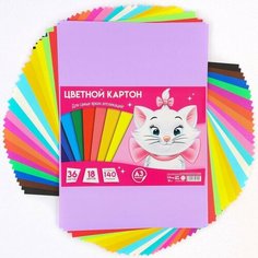 Картон цветной, 18 цветов, 36 листов, 140 грамм/м2, А3, Коты аристократы Disney