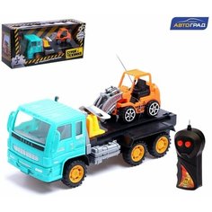 Машинка Грузовик радиоуправляемый Эвакуатор с погрузчиком, работает от батареек Enkara