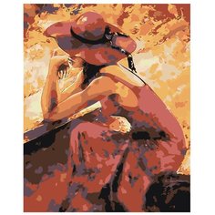 Картина по номерам, "Живопись по номерам", 80 x 100, EM02, женщина, красное платье, шляпа, живопись