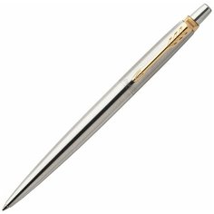 Ручка гелевая PARKER "Jotter Stainless Steel GT", корпус серебристый, позолоченные детали, черная, 2020647