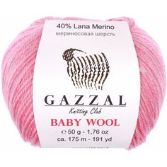 Пряжа "Baby Wool" 20% кашемир, 40% меринос. шерсть, 40% акрил 175м/50гр (828 розовый) Gazzal