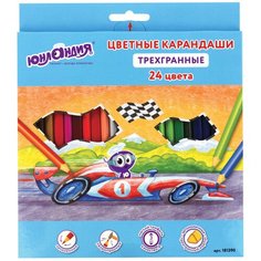 Карандаши цветные юнландия «юнландик быстрее ВСЕХ», 24 цвета, трехгранные заточенные, 181390