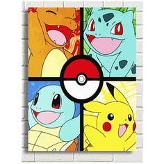 Картина по номерам Аниме Покемоны (Пикачу, Эш, Сквиртл, Бульбазавр, Чармандер) - 7551 В 30x40