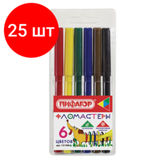 Комплект 25 шт, Фломастеры пифагор "Веселая такса", 6 цветов, вентилируемый колпачок, 151396