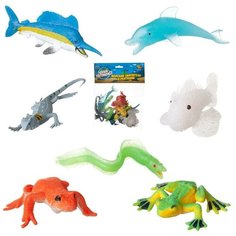 Игровой набор ABtoys Юный натуралист Фигурки-тянучки пластичные Морские обитатели и рептилии 7 штук (2 лягушки, 3 рыбы, дельфин, ящерица) Китай