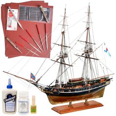 Модель парусного корабля, Бриг Меркурий, М.1:72, подарочный набор для сборки + инструменты , лак и клей Россия