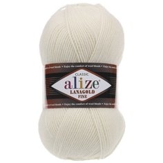Пряжа Alize Lanagold Fine (Ализе Ланаголд Файн) - 1 моток, 62 молочный, 49% шерсть, 51% акрил 390м/100г
