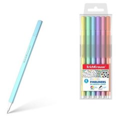 ErichKrause Набор капиллярных ручек 6 цветов, 0,4 мм, ErichKrause, пастельная палитра, чехол с европодвесом