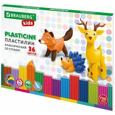 Пластилин классический для лепки (набор) для детей Brauberg Kids, 36 цветов, 720 г, стек, 106438