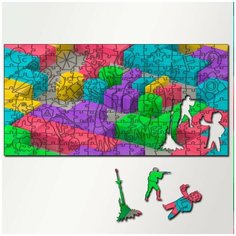 Пазл из дерева с фигурками, 230 деталей, 46х23 см игры Tetris Tetris, Тетрис, головоломка, Сега, 16 bit, 16 бит, ретро приставка - 5661 Puzzle Wood