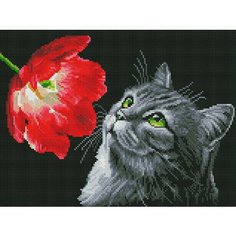 Алмазная мозаика Белоснежка "Тюльпан" / Набор алмазной мозаики 30х40 см / На подрамнике / Полная выкладка / Животные / Кошки / Цветы
