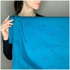 Ткань сорочечная bibliotex. Бирюзового цвета, с вышивкой "автомобили". Хлопок/эластан. Италия. 0,5 м (ширина 147 см) Paul Smith