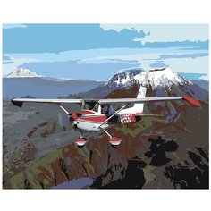 Картина по номерам, "Живопись по номерам", 80 x 100, ARTH-AH227, вертолёт, полёт, небо, горы, пейзаж, транспортное средство
