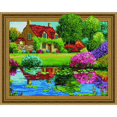 Алмазная мозаика Дом у цветущего озера 40x50 см. Paintboy