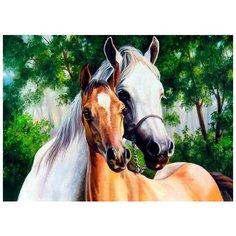 Алмазная мозаика Две лошади (На подрамнике) 30x40 см. Цветной