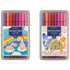 Фломастеры BrunoVisconti, 24 цвета, 2 вида, пластиковый пенал, FunColor , Арт. 32-0050