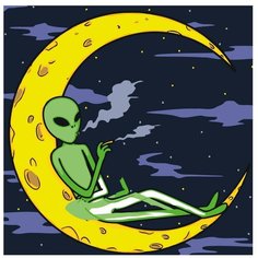 Картина по номерам, "Живопись по номерам", 80 x 80, FU64, инопланетянин, Луна, звёзды, небо, облака