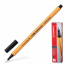 Комплект 50 шт, Ручка капиллярная (линер) STABILO "Point", черная, корпус оранжевый, линия письма 0.4 мм, 88/46