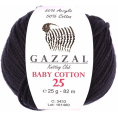 Пряжа Gazzal Baby Cotton 25 черный (3433), 50%хлопок/50%акрил, 82м, 25г, 1шт
