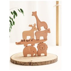 Детский деревянный конструктор-балансир с животными, развивающая игрушка, настольная игра, набор 6шт Нет бренда
