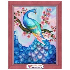 Алмазная мозаика "Павлин и сакура", 30x40 см, Алмазная Живопись
