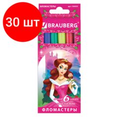 Комплект 30 шт, Фломастеры BRAUBERG "Rose Angel", 6 цветов, вентилируемый колпачок, картонная упаковка, увеличенный срок службы, 150555