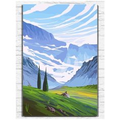 Картина по номерам на холсте Горный пейзаж (природа, лес, хижина) - 9233 В 60x40