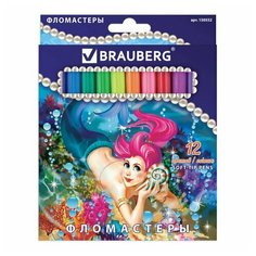 Фломастеры BRAUBERG "Морские легенды", 12 цветов, вентилируемый колпачок, картонная упаковка с блестками, 150552