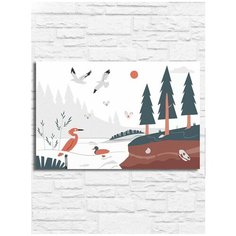 Картина по номерам на холсте пейзаж (природа, лес, аист, минимализм) - 9226 Г 20x30