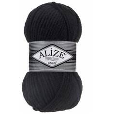 Пряжа Alize Superlana Maxi (Ализе Суперлана Макси) - 2 мотка 60 черный 75% акрил, 25% шерсть 100м/100г