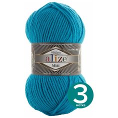 Пряжа Alize Superlana MIDI (Ализе Суперлана миди) - бирюзовый (484), 100 г / 170 м (25% шерсть, 75% акрил) - 3 шт