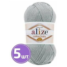 Пряжа для вязания крючком, спицами Alize Ализе Cotton Soft Baby тонкая, хлопок/акрил, цвет 344 светло-серый, 5 шт. по 100 г, 270 м