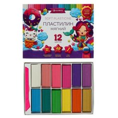 Пластилин мягкий, 12 цветов, 240 г, со стеком Глобус