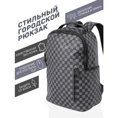 Рюкзак (серо-черный клетчатый) UrbanStorm мужской женский кожаный экокожа городской спортивный школьный повседневный офис туристический сумка ранец