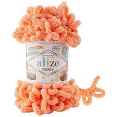 Пряжа плюшевая Alize Puffy (Ализе Пуффи) - 1 моток 34 Дыня для вязания руками, гипоаллергенная, большие петли (4см), 9м/100г