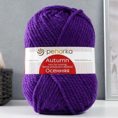 Пряжа "Осенняя" 25% шерсть, 75% ПАН 150м/200гр (78-Фиолетовый), 1шт Пехорка