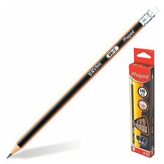 Карандаши чернографитные MAPED (Франция), набор 12 шт, "Black Peps", HB, трехгранные, с резинкой, 851721