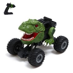 Джип радиоуправляемый DINO, свет и звук, дым, работает от аккумулятора, цвет зелёный Noname