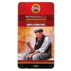 Карандаши акварельные набор 12 цветов, Koh-I-Noor Mondeluz 3722, в металлическом пенале