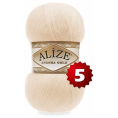 Пряжа для вязания крючком, спицами Alize Ализе Angora Gold тонкая, акрил/шерсть, цвет 681 чайная роза, 5 шт. по 100 г, 550 м