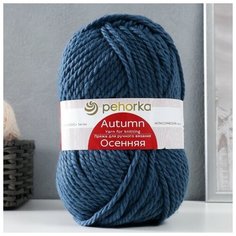 Пряжа "Осенняя" 25% шерсть, 75% ПАН 150м/200гр (255-Джинсовый), 1шт Пехорка