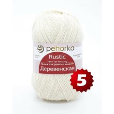 Пряжа Пехорка "Деревенская" -5 шт, (01-Белый), 250м/100г, 100% шерсть
