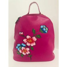 Рюкзак розовый "Жимолость с цветами", для девочки, кожзам, Grizzly, арт. DS-853
