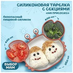 Тарелка силиконовая Crab Краб кирпично-красный, посуда для детей, первый прикорм, детское питание, тарелочка, для малышей Ave!Baby