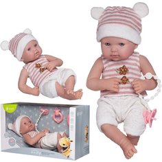 Пупс Junfa Pure Baby в бело-розовых кофточке и шапочке, белых шортиках, с аксессуарами, 35см Китай