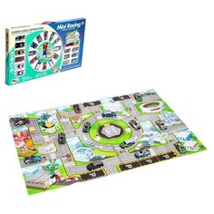 Игровой набор "Город", 24 металлические машинки с запуском и игровое поле Без бренда