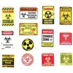Аксессуары для лего G BRICK DESIGN, Таблички для лего города "зомби пак 1" (zombie zone, biohazard, danger и т. д.) набор деталей 13 шт.